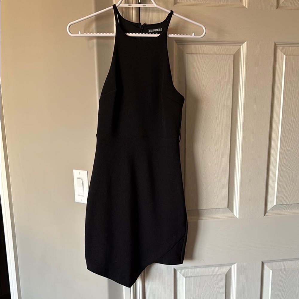 Express Black Asymmetrical Halter Dress